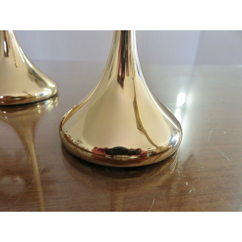 Set of 3 vintage Scandinavian brass candlesticks, 1970s