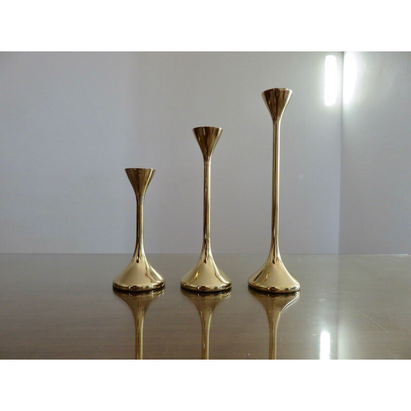 Set aus 3 skandinavischen Vintage-Kerzenhaltern aus Messing, 1970