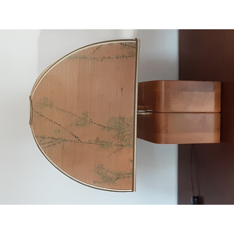 Lampada da tavolo vintage in legno, pergamena e bambù, 1970