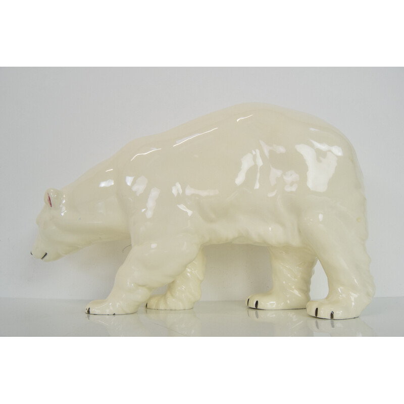 Escultura de urso polar de porcelana Vintage para Royal Dux, Checoslováquia 1925s