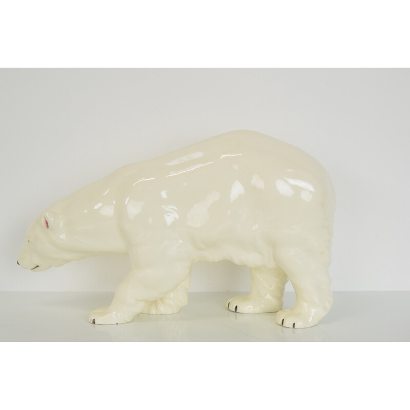 Vintage porcelain polar bear sculpture for Royal Dux, Czechoslovakia 1925s