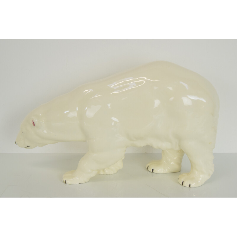 Escultura de urso polar de porcelana Vintage para Royal Dux, Checoslováquia 1925s