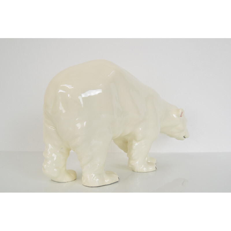 Vintage porcelain polar bear sculpture for Royal Dux, Czechoslovakia 1925s