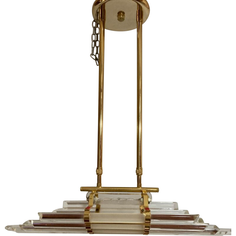 Lampada a sospensione vintage in vetro di Murano e metallo dorato di Venini, anni '80