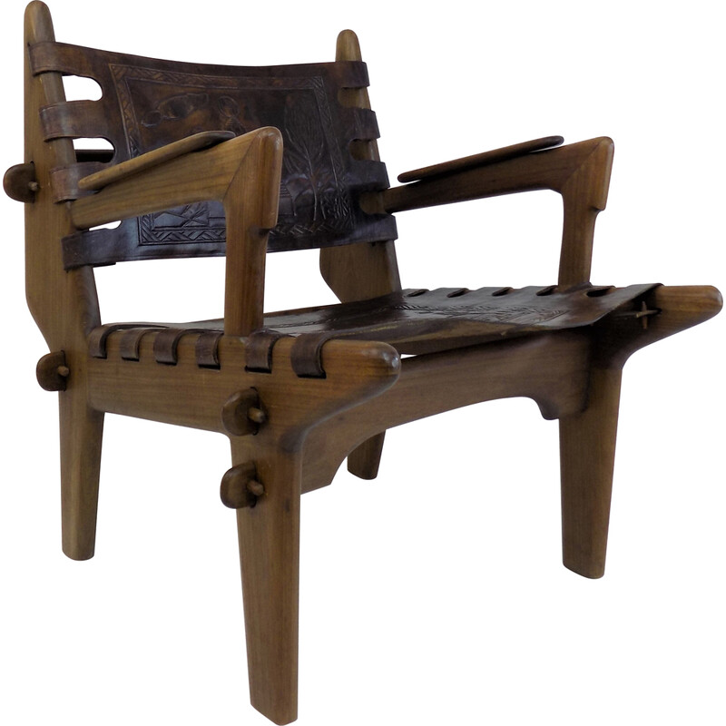 Vintage Cotacachi lederen lounge stoel van Angel Pazmino voor Muebles de Estilo, 1960