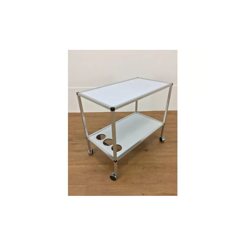 Vintage brushed aluminum serving cart, 1970s