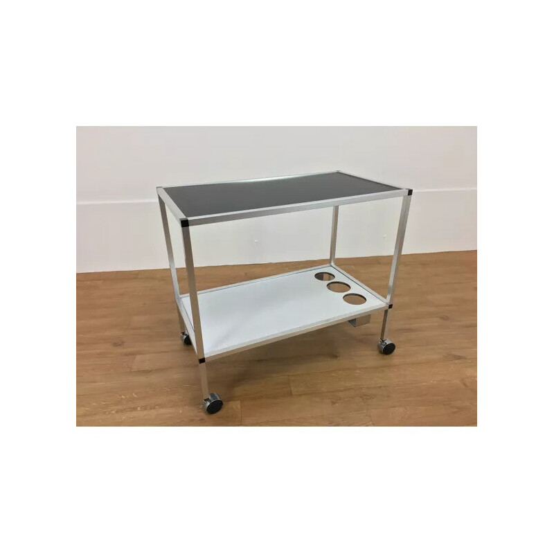 Vintage brushed aluminum serving cart, 1970s