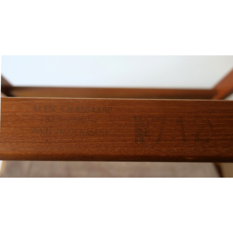 Vintage teak and suede leather magazine rack by Aksel Kjersgaard, Denmark 1960s