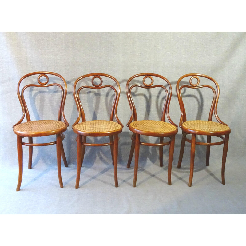 Set di 4 sedie vintage in canna per Thonet, 1882