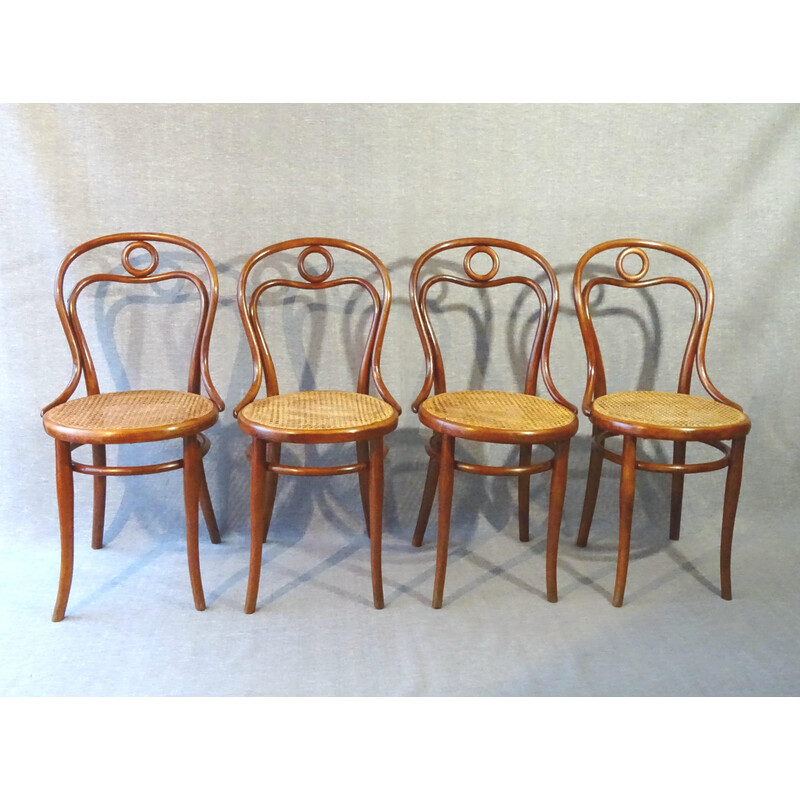 Set van 4 vintage rieten stoelen voor Thonet, 1882