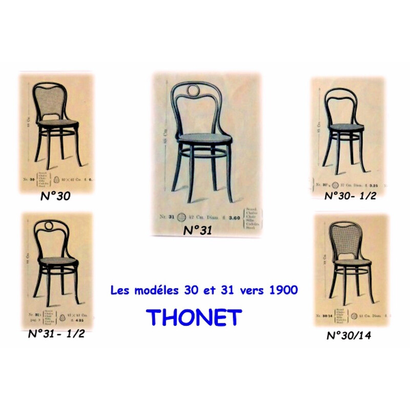 Ensemble de 4 chaises vintage cannées pour Thonet, 1882