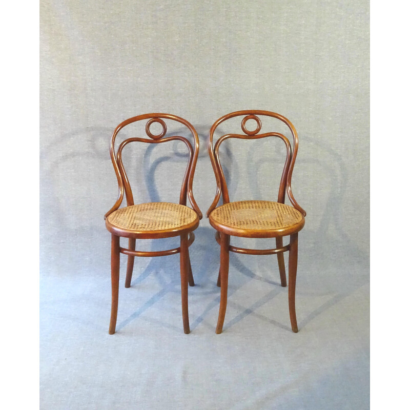 Juego de 4 sillas de caña vintage para Thonet, 1882