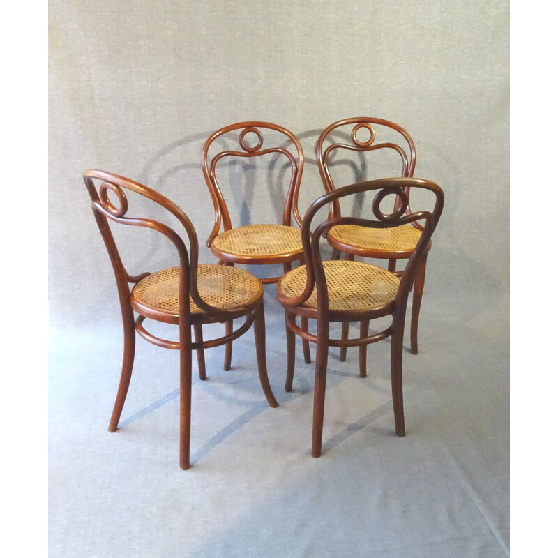 Set di 4 sedie vintage in canna per Thonet, 1882