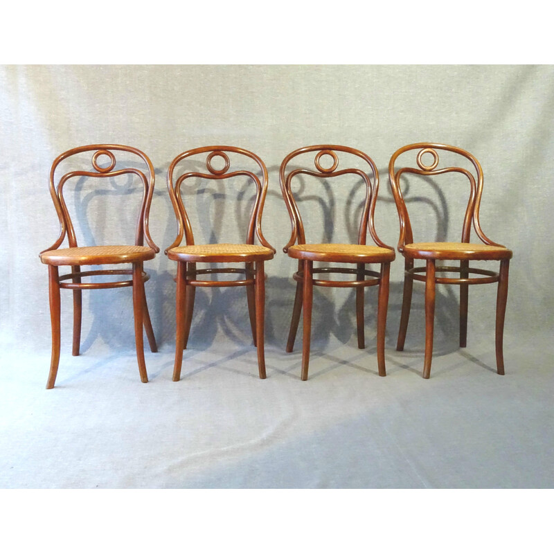 Ensemble de 4 chaises vintage cannées pour Thonet, 1882