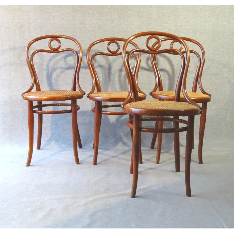 Set van 4 vintage rieten stoelen voor Thonet, 1882