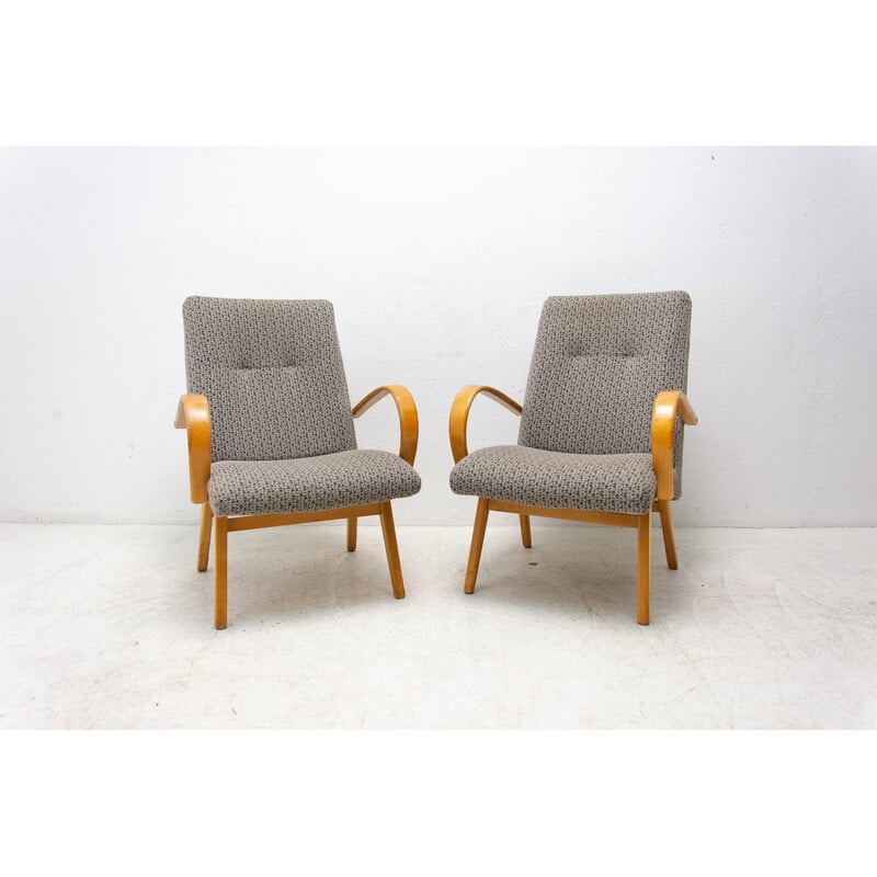 Pair of vintage beech armchairs by Jaroslav Šmídek, Czechoslovakia 1960s