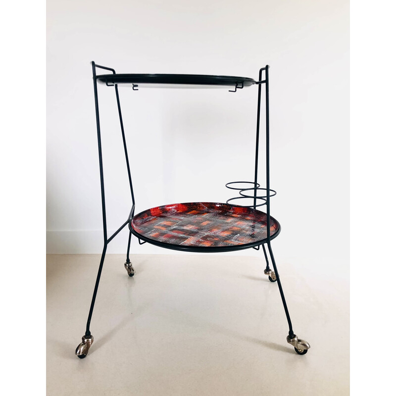 Vintage serving trolley in lacquered metal, Italy 1950s