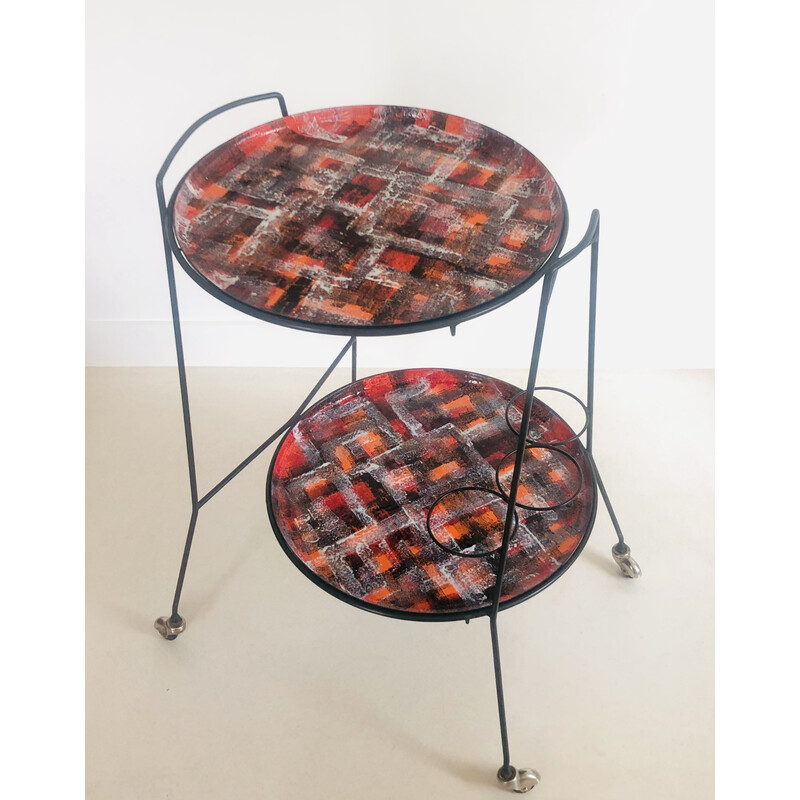 Vintage serving trolley in lacquered metal, Italy 1950s