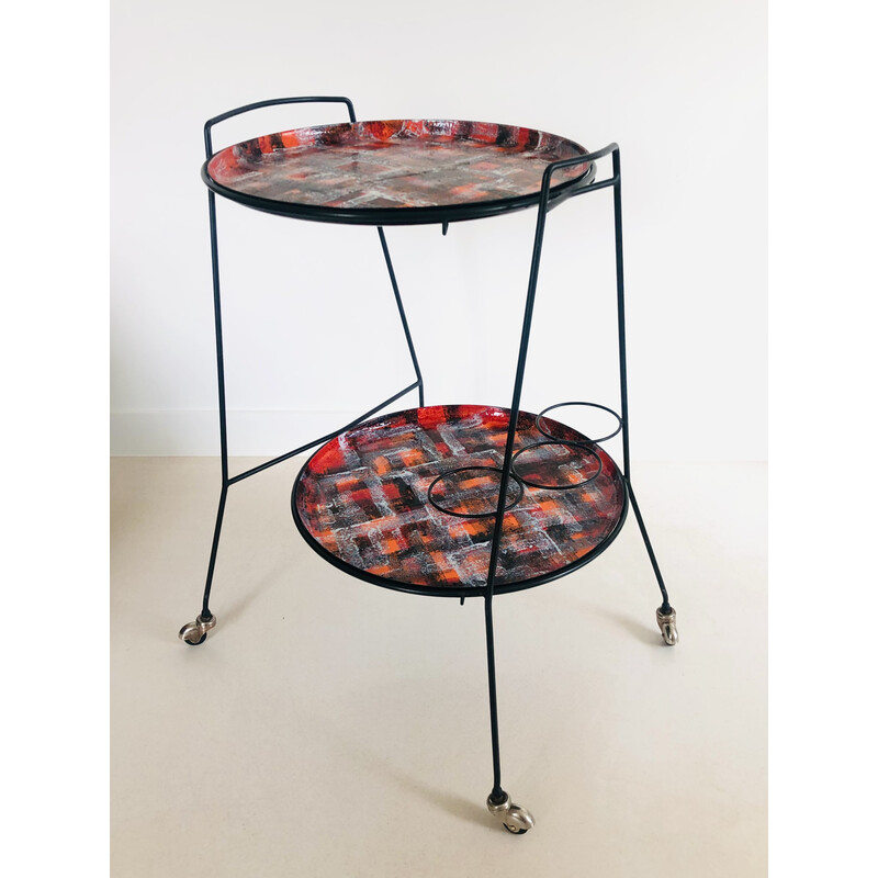 Vintage serving trolley in lacquered metal, Italy 1950s