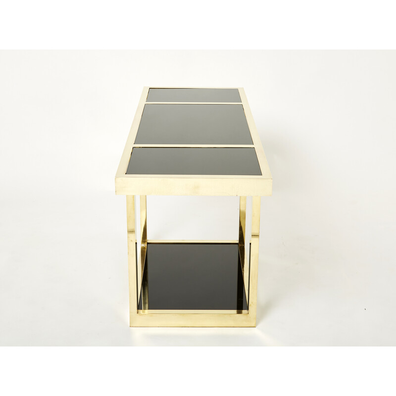 Vintage console in brass and black opaline glass, Italy 1970s