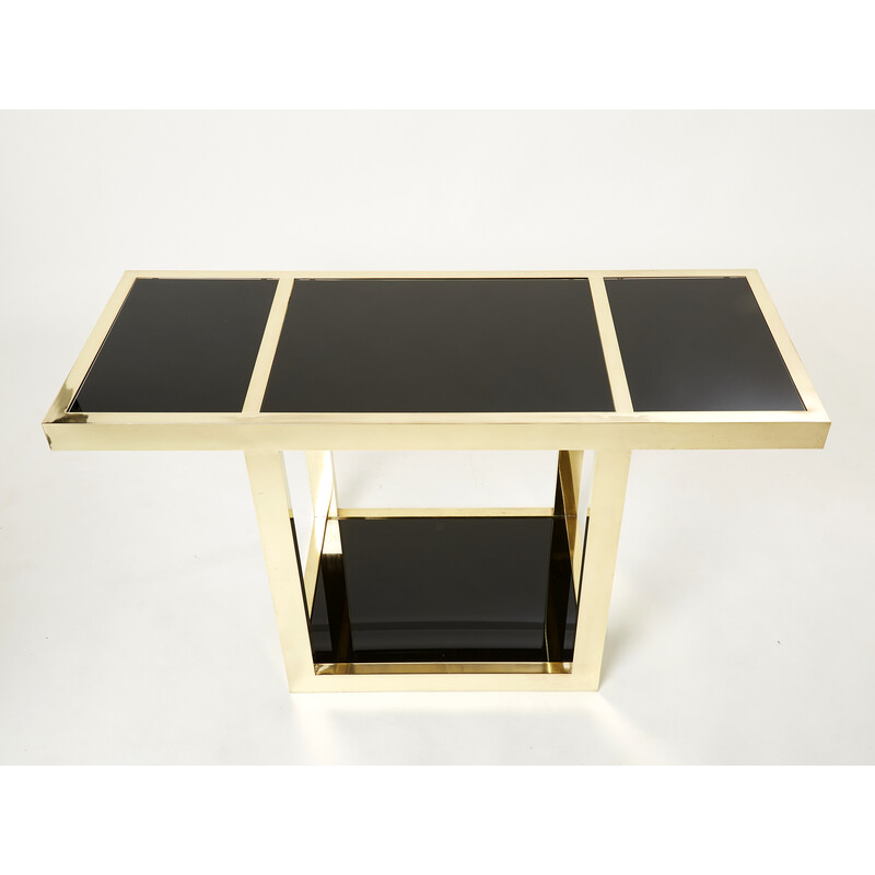 Vintage console in brass and black opaline glass, Italy 1970s