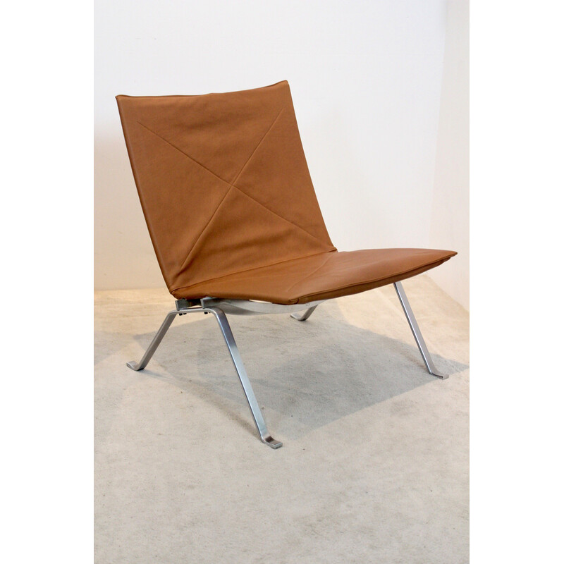 Pareja de sillas vintage Pk22 en cuero coñac de Poul Kjærholm para E. Kold Christensen, Dinamarca años 50