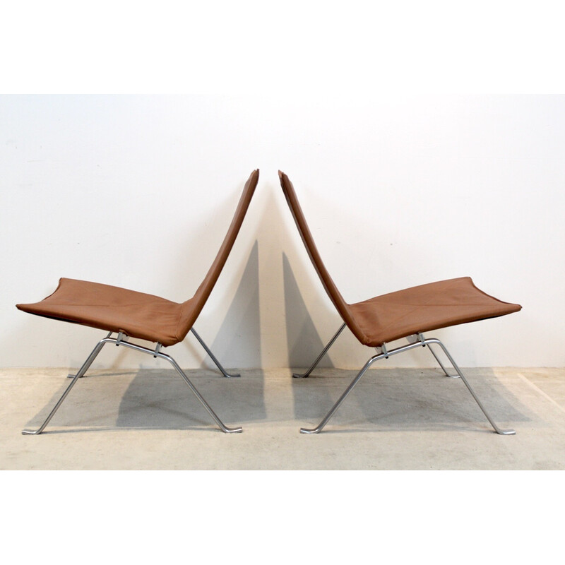 Pair of vintage Pk22 chairs in cognac leather by Poul Kjærholm for E. Kold Christensen, Denmark 1950s