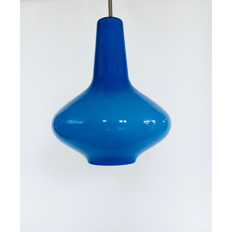 Lámpara colgante vintage de cristal azul opalino de Massimo Vignelli para Venini Murano, Italia 1950