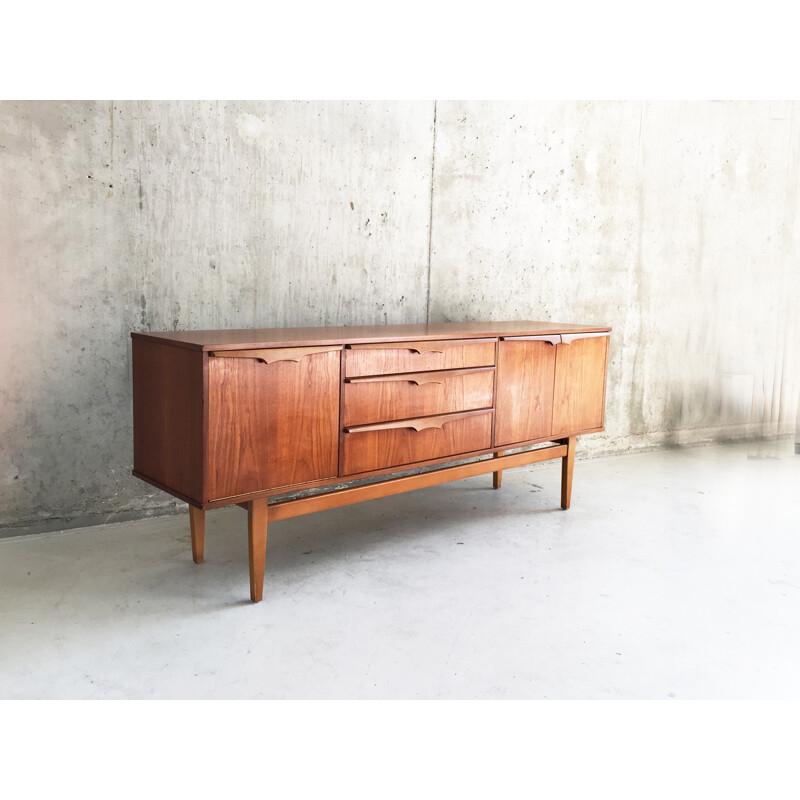 Mid century teak sideboard with full width contoured pulls - 1970s