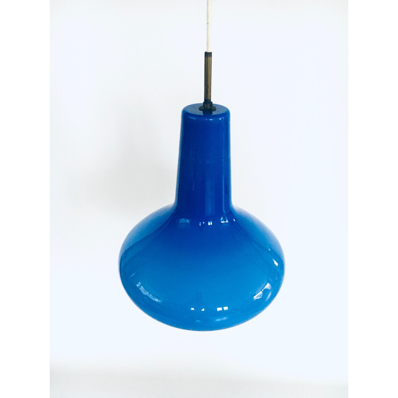 Lámpara colgante vintage de cristal azul opalino de Massimo Vignelli para Venini Murano, Italia 1950