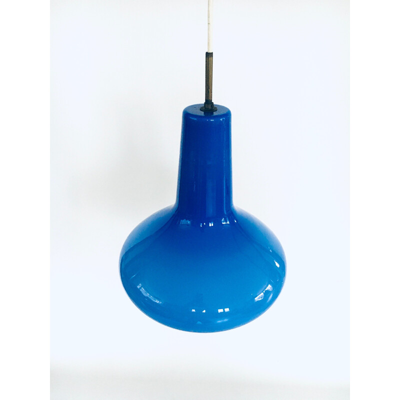 Vintage opaal blauwe glazen hanglamp van Massimo Vignelli voor Venini Murano, Italië 1950