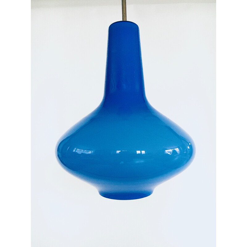 Vintage opaal blauwe glazen hanglamp van Massimo Vignelli voor Venini Murano, Italië 1950