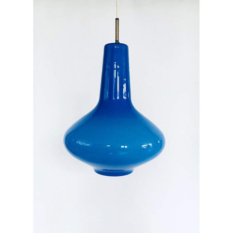 Suspension vintage en verre bleu opalin par Massimo Vignelli pour Venini Murano, Italie 1950