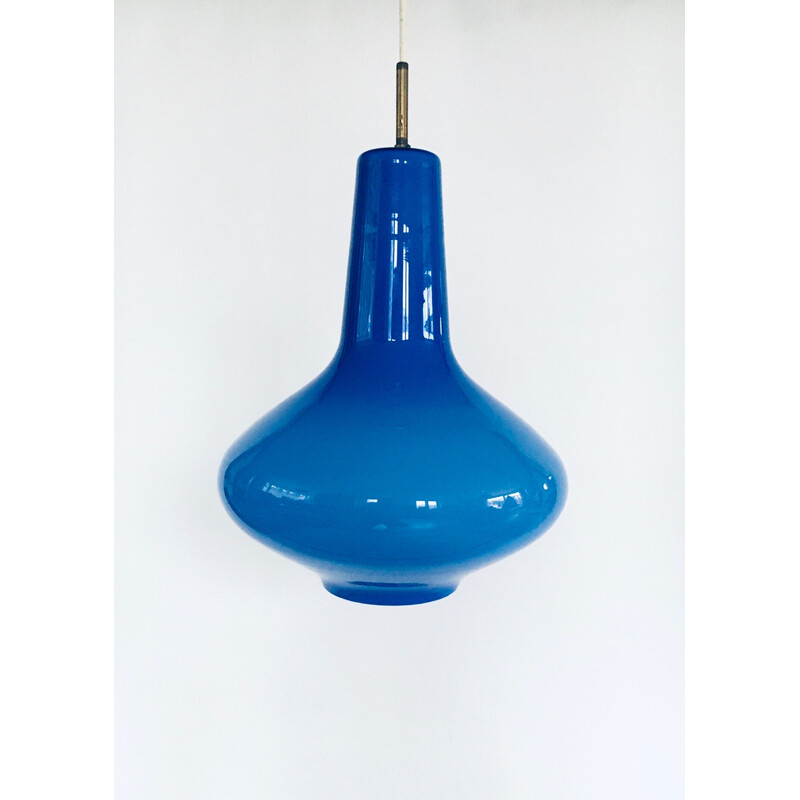 Vintage opal blue glass pendant lamp by Massimo Vignelli for Venini Murano, Italy 1950