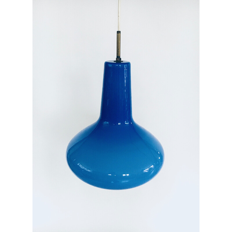 Vintage opal blue glass pendant lamp by Massimo Vignelli for Venini Murano, Italy 1950