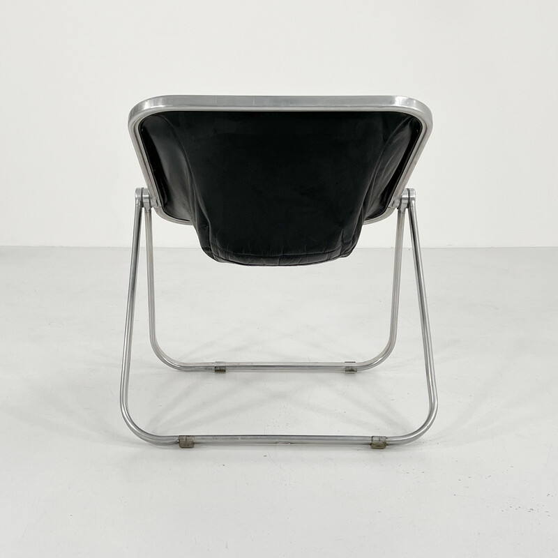 Chaise vintage Plona en cuir noir par Giancarlo Piretti pour Castelli, 1970