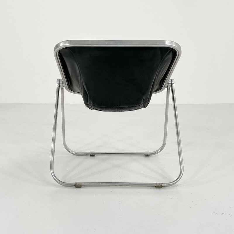 Vintage Plona chair in black leather by Giancarlo Piretti for Castelli, 1970s