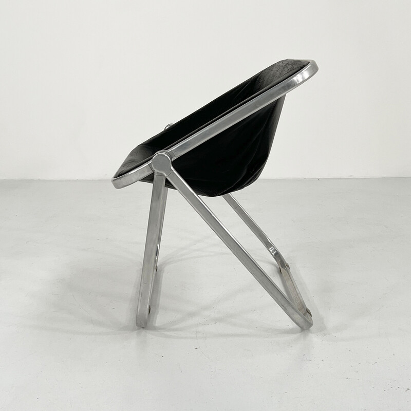 Vintage Plona chair in black leather by Giancarlo Piretti for Castelli, 1970s