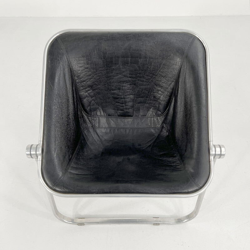 Chaise vintage Plona en cuir noir par Giancarlo Piretti pour Castelli, 1970