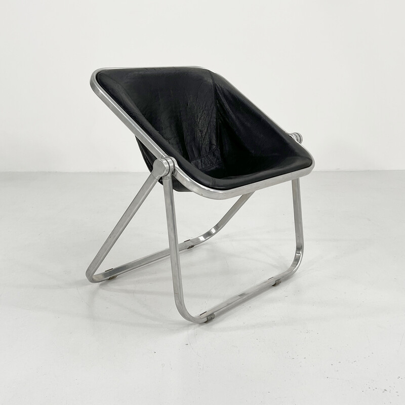 Vintage Plona Stuhl aus schwarzem Leder von Giancarlo Piretti für Castelli, 1970er Jahre