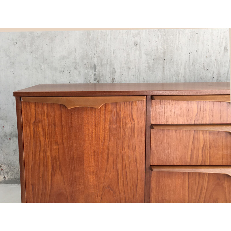 Mid century teak sideboard with full width contoured pulls - 1970s