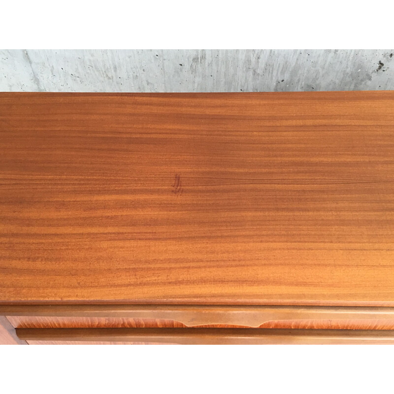 Mid century teak sideboard with full width contoured pulls - 1970s