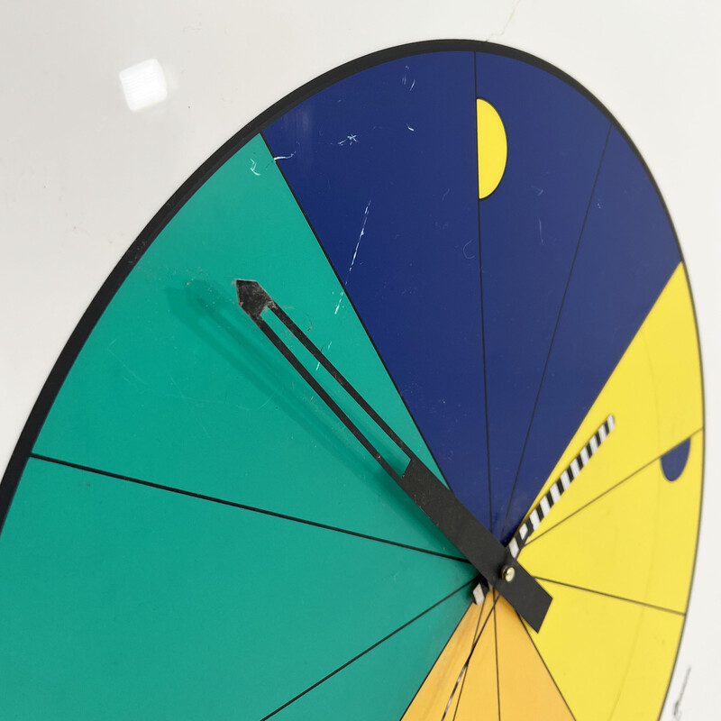 Vintage multicolored plastic wall clock, Italy 1980s