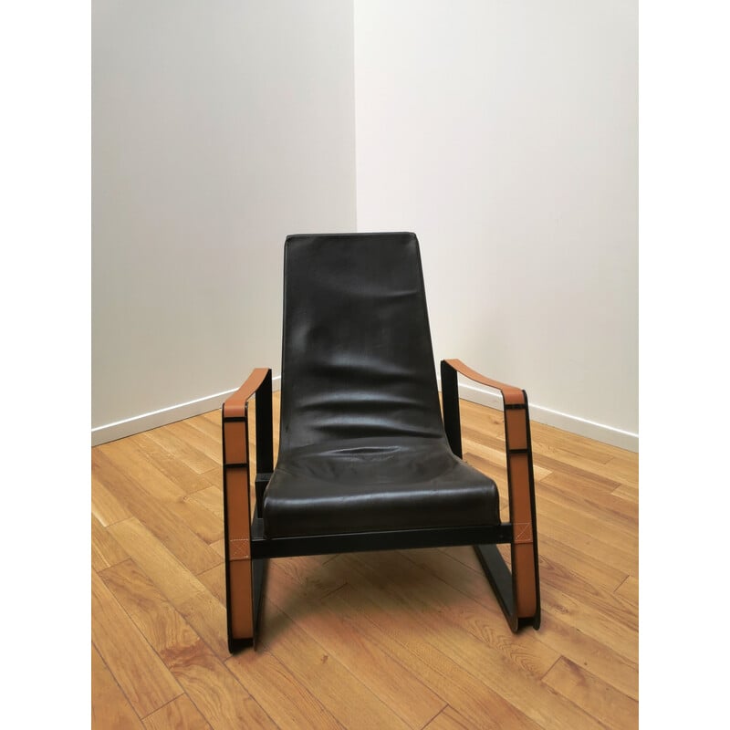 Vintage armchair Cité in metal and leather by Jean Prouvé for Vitra