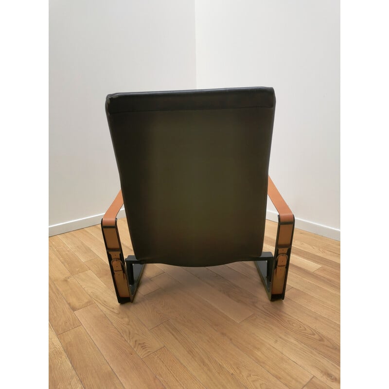 Vintage Cité fauteuil in metaal en leer van Jean Prouvé voor Vitra