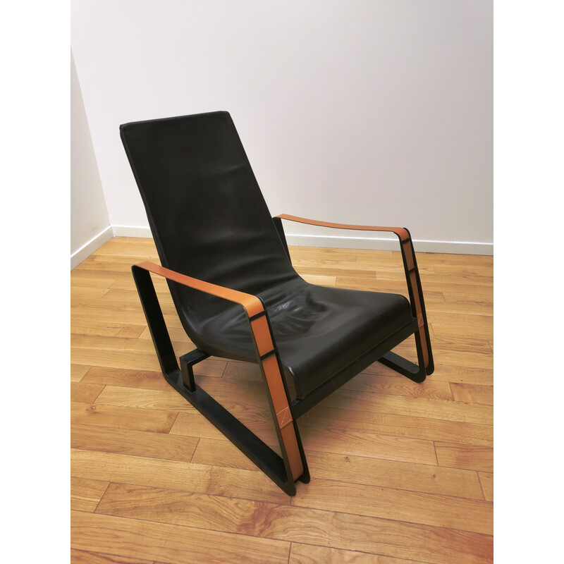 Vintage Cité fauteuil in metaal en leer van Jean Prouvé voor Vitra