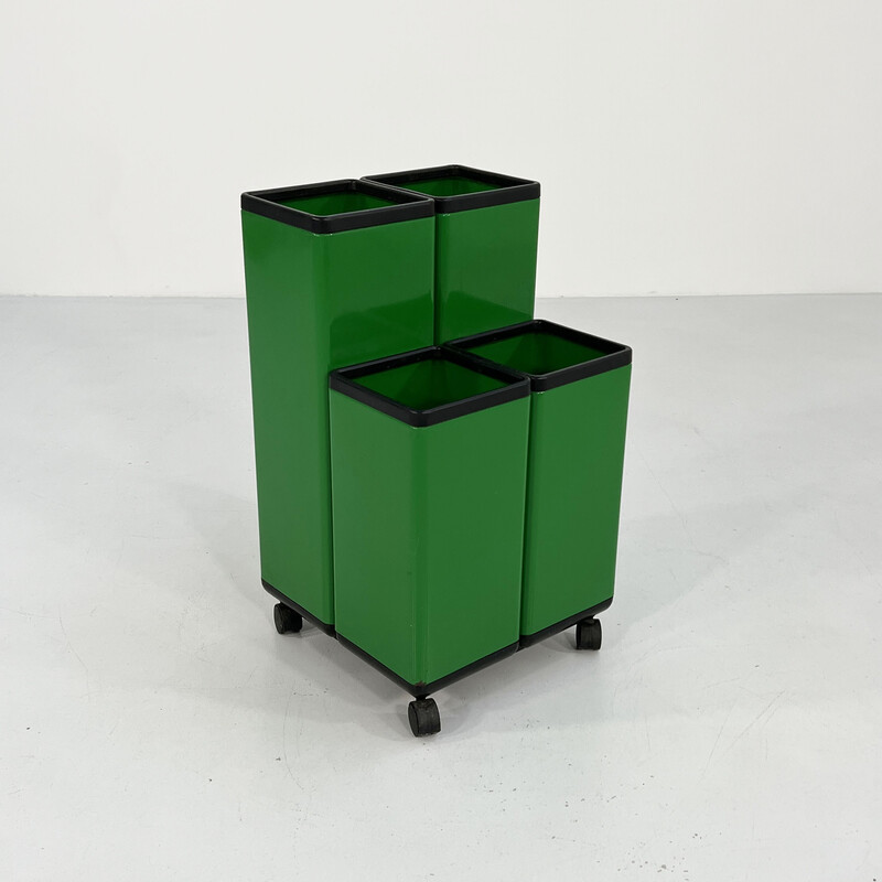 Vintage metal and green plastic umbrella stand on wheels for Neolt, 1980s