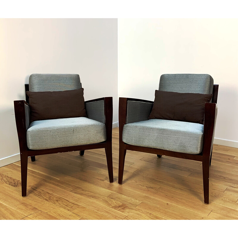 Vintage-Sessel aus dunklem Holz und Stoff