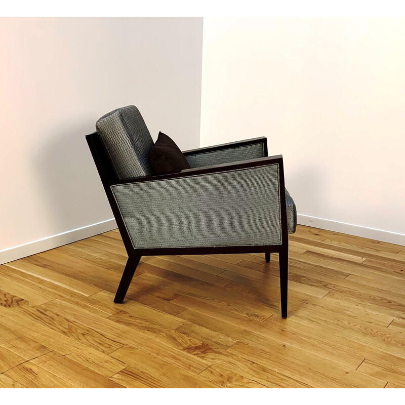 Vintage-Sessel aus dunklem Holz und Stoff