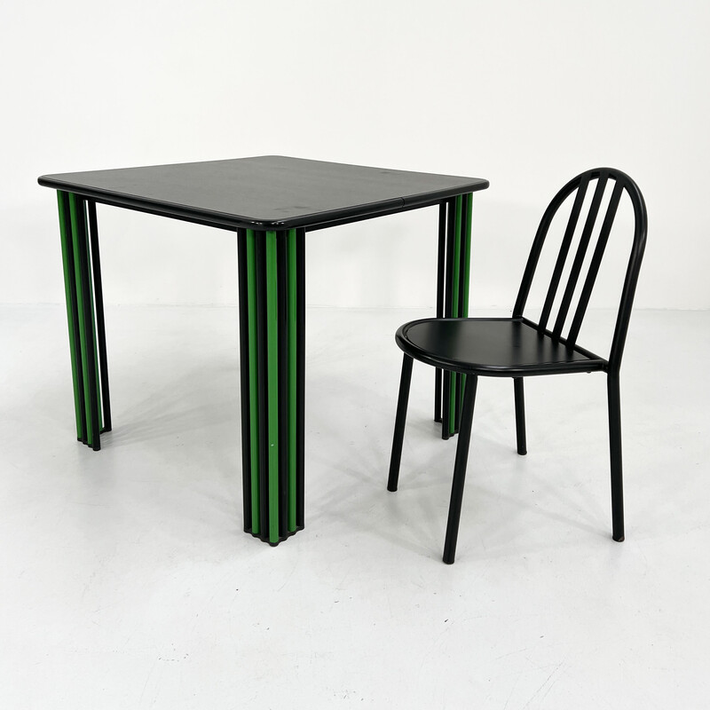 Mesa de jantar Vintage preta e verde, década de 1980
